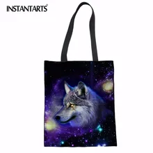 INSTANTARTS Прохладный Galaxy Star животных печати женский ткань сумки модные льняные сумки дамы путешествия холст пляжные сумки