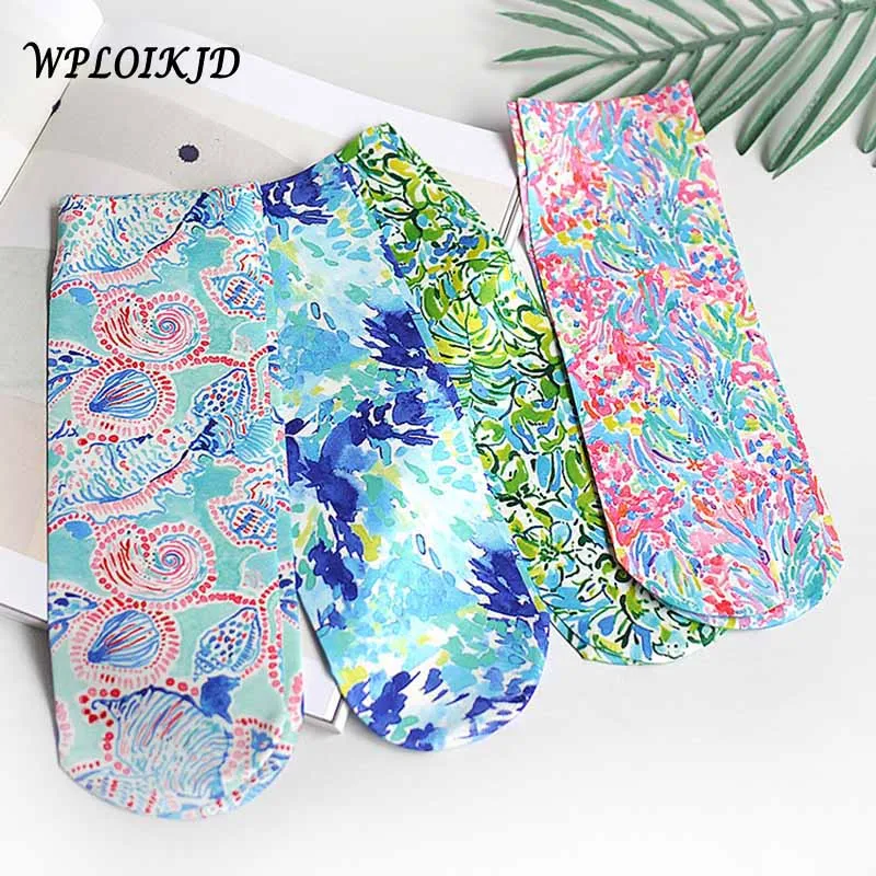 

[WPLOIKJD]Print Flower Creative Colorful Art Socks Harajuku Japanese Kawaii Ankle Socks Women Skarpetki Calcetines Mujer Meias