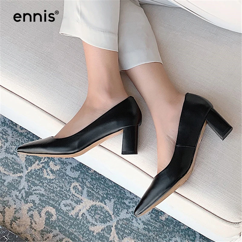

ENNIS 2019 Fashion Nude Pumps Women Shoes Genuine Leather Heels Pointed Toe Office Pumps Ladies Autumn Spring Shoes New P948