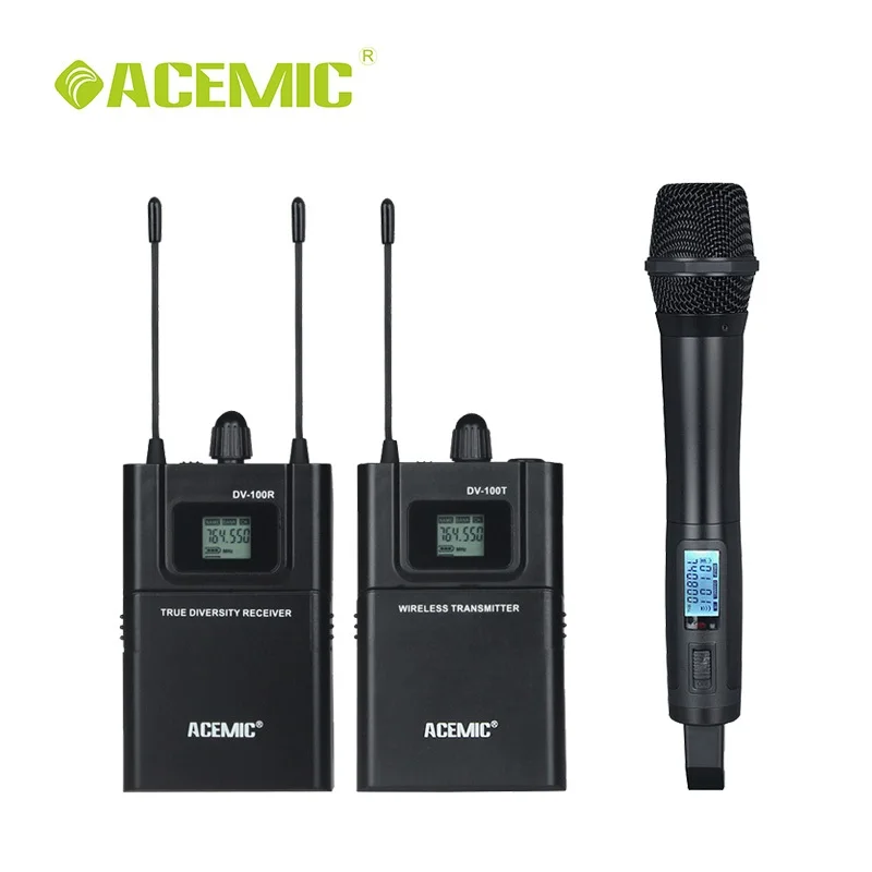 ACEMIC DV-100SET Беспроводная микрофонная система для cc ТВ камер/DSLR интервью, ТВ программа/Мобильное шоу/короткое кино производство