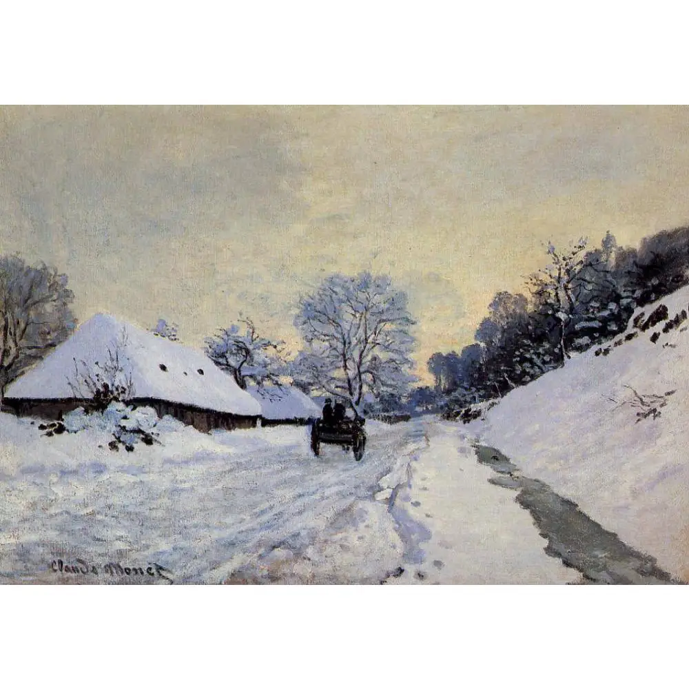 

High quality Claude Monet paintings A cart on the snow covered road with saint simeon farm oil on canvas hand-painted Home decor