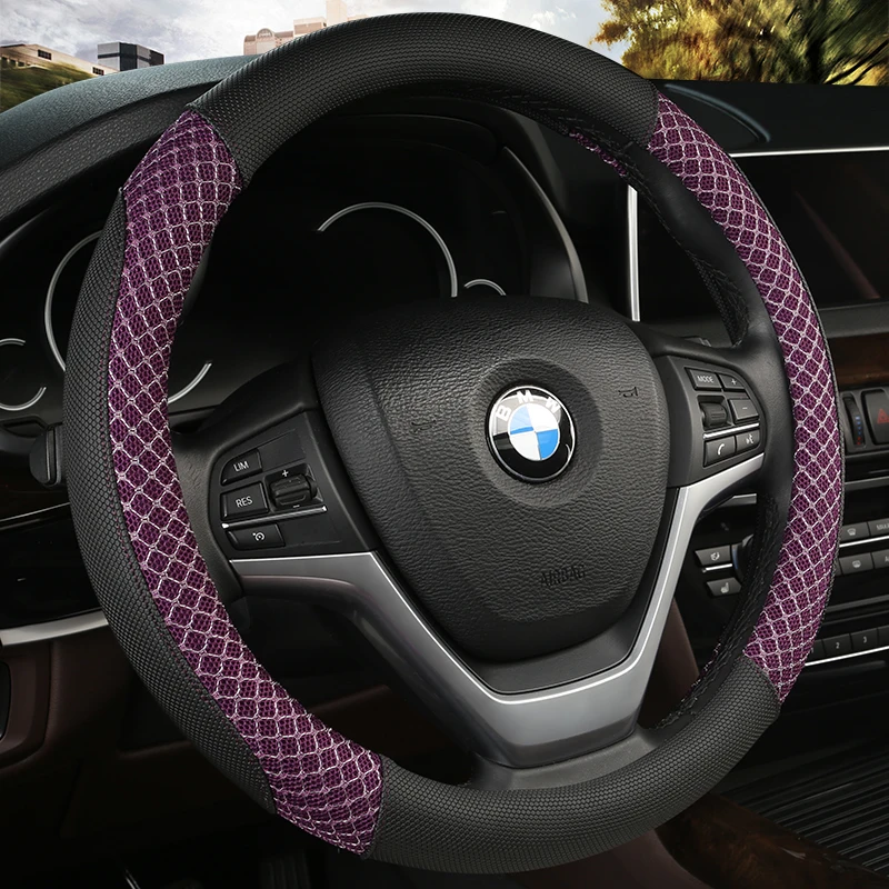 KKYSYELVA аксессуары для салона автомобиля Черный Авто спортивный чехол на руль кожаный 38 см автомобиль Truch рулевые чехлы