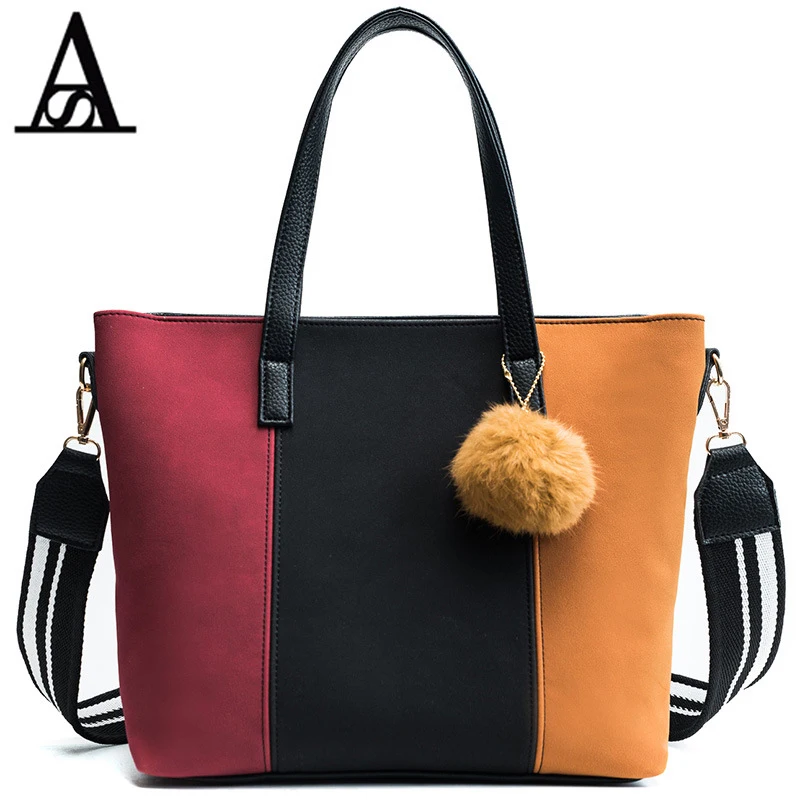 

AITESEN Leisure Woman Handbag Bump Color Child Master Pack Lady Fur Ball Decoration Single Shoulder Bag David Jones Bolsos Mujer