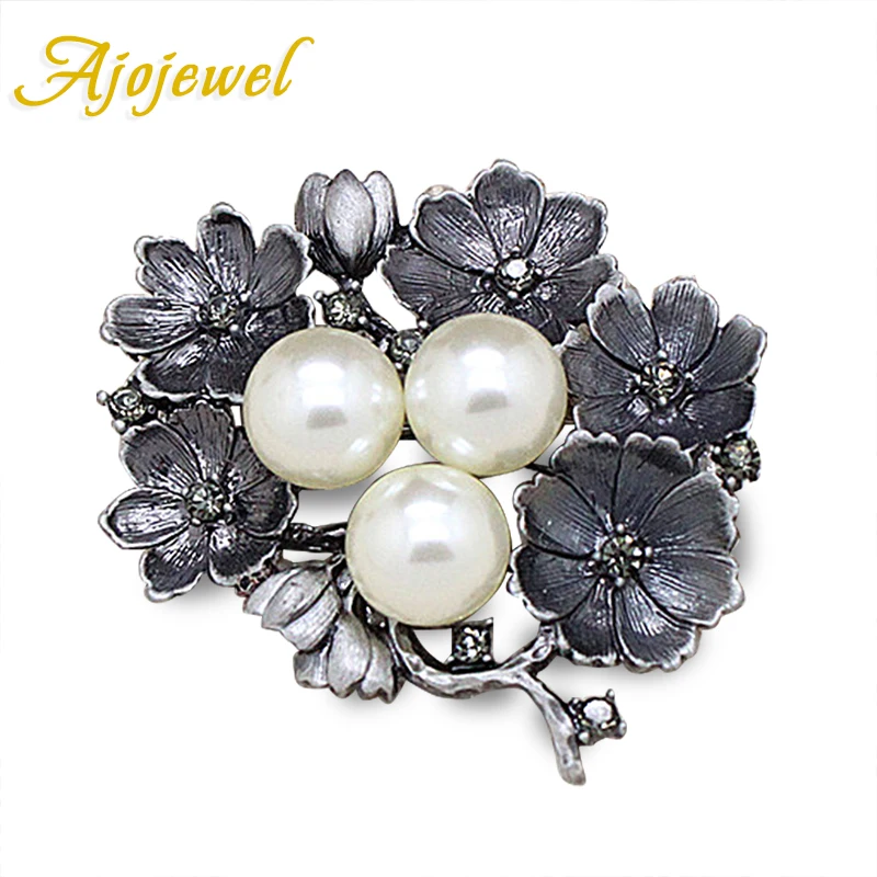 

Ajojewel Vintage Simulated Pearl Flower Rhinestone Brooches Pins Fashion Women Scarf Clip Jewelry Gift