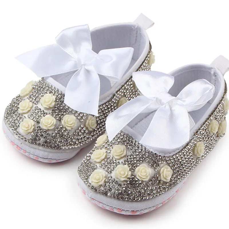Платьица с цветочной вышивкой и бантиками, наряды с бриллиантами мягкая подошва, детские для девочек туфли принцессы для маленькой девочки Детские первый шаг обувь 3xz10 - Цвет: 3