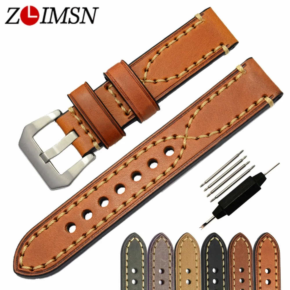 Prix pour ZLIMSN Véritable En Cuir Bracelets Hommes Italie Montre de Courroie De Bande pour Panerai Bracelet Ceinture boucle En Métal 20mm 22mm 24mm relogio Prix pour ZLIMSN Véritable En Cuir Bracelets Hommes Italie Montre de Courroie De Bande pour Panerai Bracelet Ceinture boucle En Métal 20mm 22mm 24mm relogio