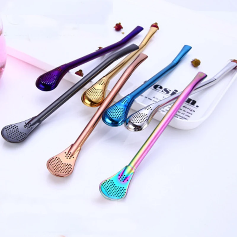 

Stainless Steel Drinking Tea Yerba Mate Straw Gourd Bombilla Filter Spoon