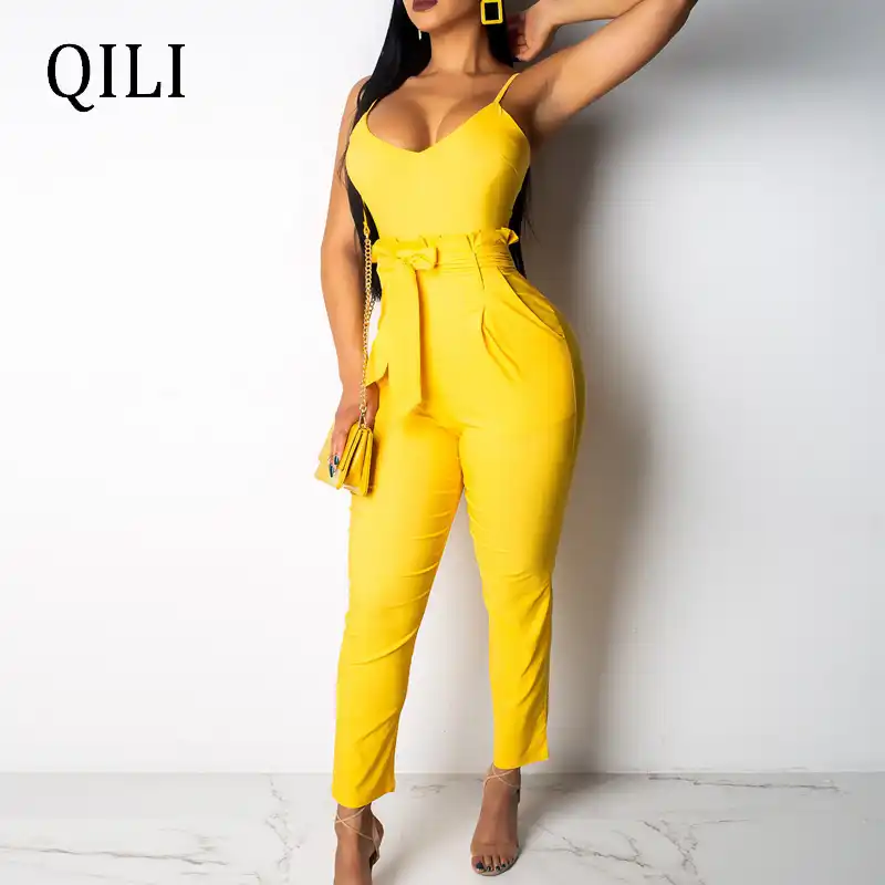 yellow 2 piece jumpsuit