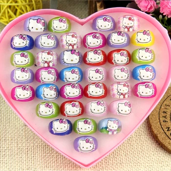

36pcs Hello Kitty Children Ring Animation Cartoon Plastic Resin Plastic Jewelry For Kid Boys Girls Wholesale gift Jewelry Lots