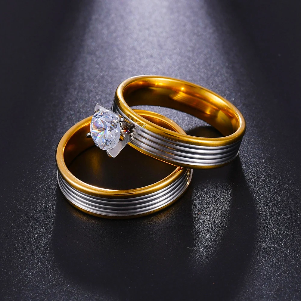 MeMolissa Wedding Ring for Women / Men Gold Color Love Engagement Couple Stainless Steel US size