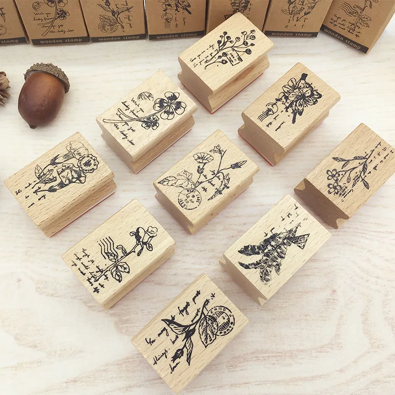 

Hot Selling Newest 2019 Creative Stationery Flowers and Plants Vintage Plant Seal DIY Hand Ledger Diary Decoration Wood Seal