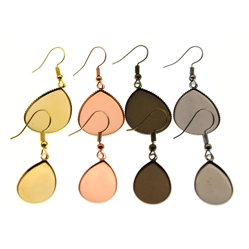 

10pcs 13x18mm 18x25mm Copper Water Drop Blank Earring Hook for Jewelry Findings Ear Base Cabochon Settings DIY Jewelry Making