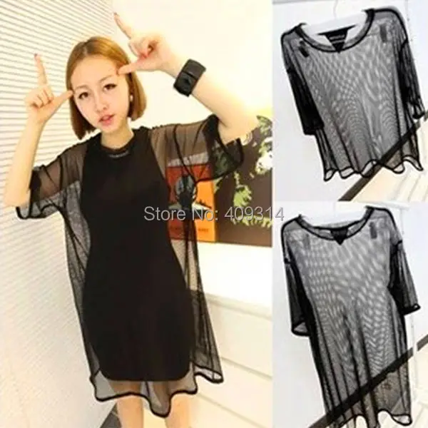 

Manu New European Style Summer Autumn Plus Size HOT Women See through Sheer Mesh Short Sleeve Tee T Shirt Oversize Tops