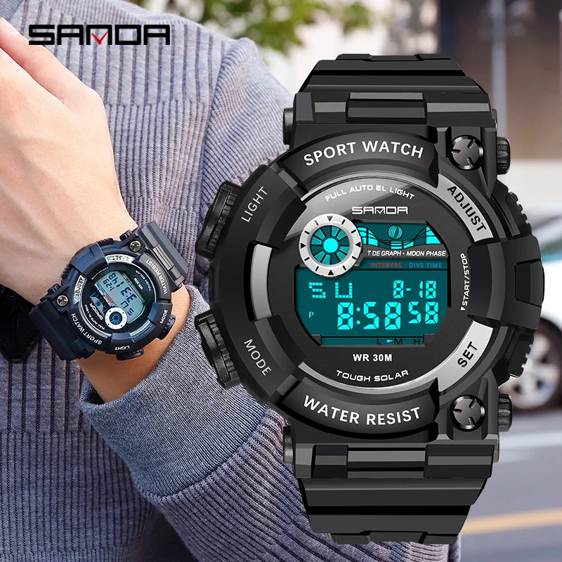 Sanda 668 мужские спортивные цифровые часы 30 м водонепроницаемый задний светильник светодиодный цифровые часы хронограф S Shock Военные Наручные часы