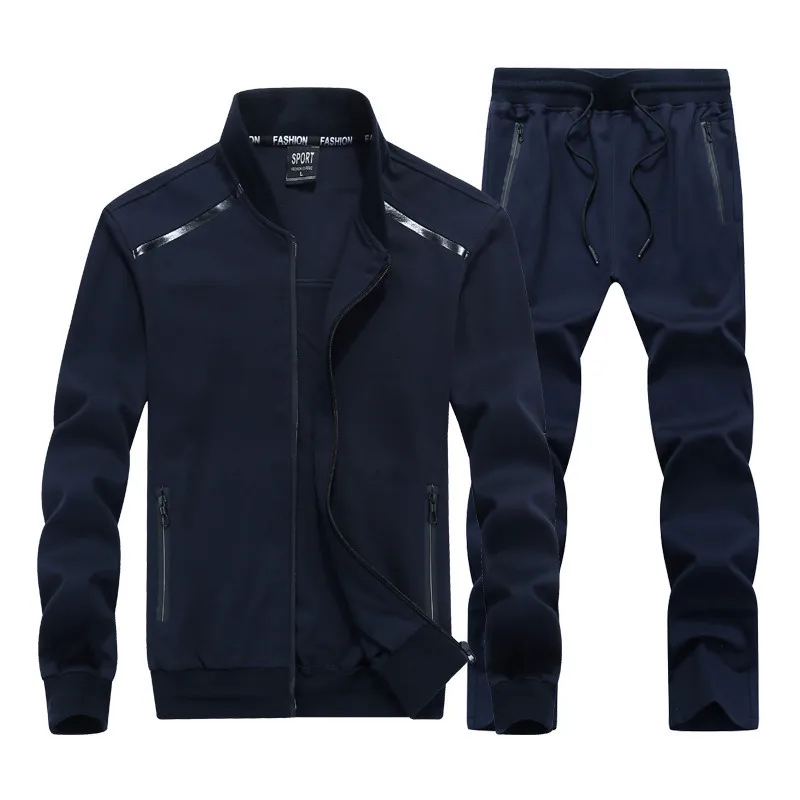 Для мужчин костюмы мужской спортивной комплект Демисезонный Повседневные комплекты одежды куртка+ брюки Высокое качество, Большие размеры L-9XL - Цвет: Синий