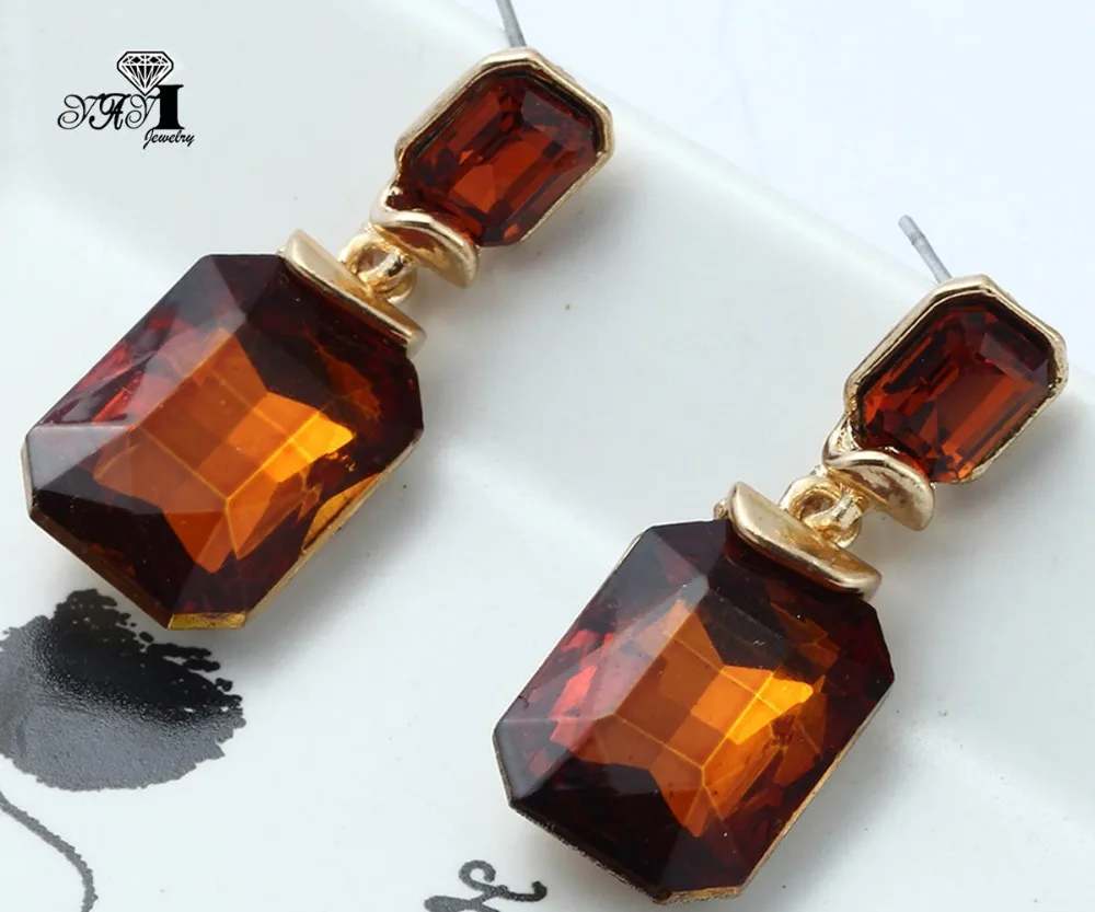 YaYi Jewelry Orange Glass Rhinestone Dangle Crystal Earring Women's Fashion Ancient Silver Color Gem Long Earrings Gift 1243