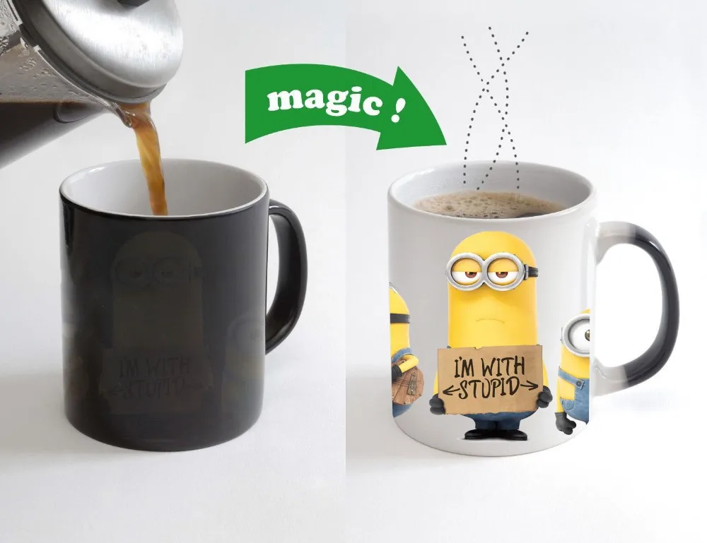 I am with Stupid Minion Color Changing Magic Heat sensitive Coffee Mug