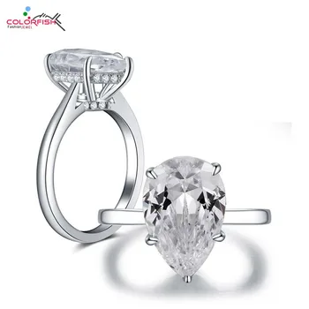 

COLORFISH Classic Pear Shape Solitaire Bridal Ring Genuine 925 Sterling Silver 4 Carat Jewelry For Women Wedding Engagement Ring