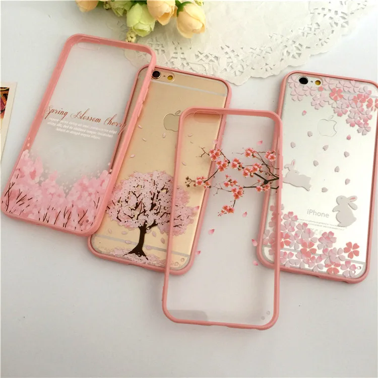 sakura tree transparent soft shell case for apple iphone5s/6/6plus painted shells
