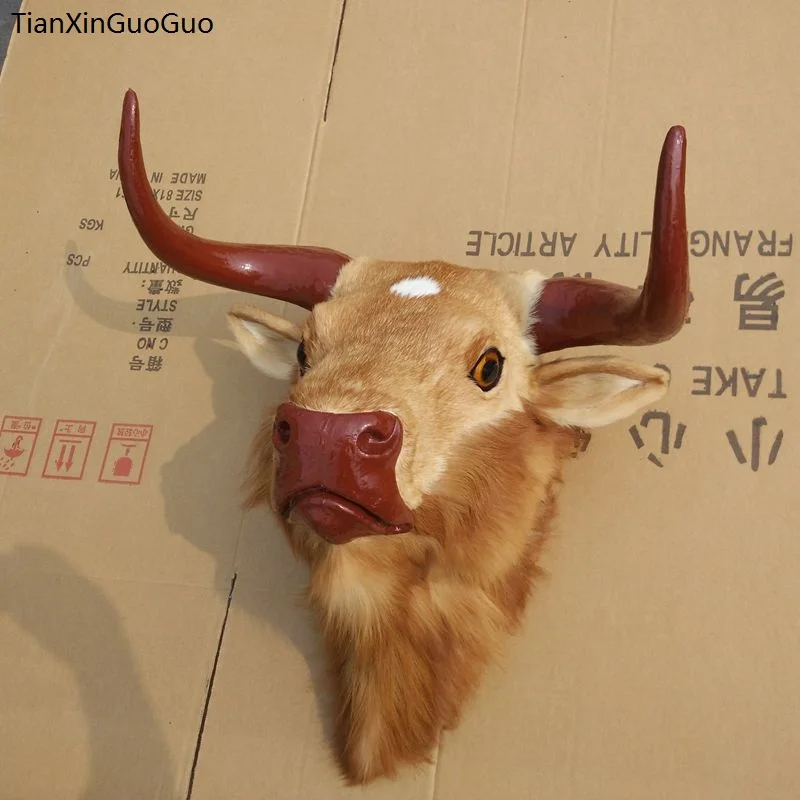 simulation yellow cattle's head hard model,polyethylene&furs wall pandent large 36x34x23cm handicraft,home decoration gift s0722