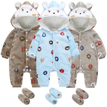 

Winter Snow Baby Thick Outfits Clothes Newborn Jackets Hoodies Fleece Boys Rompers + Shoe Sets Bunny Costume Premature Swaddling