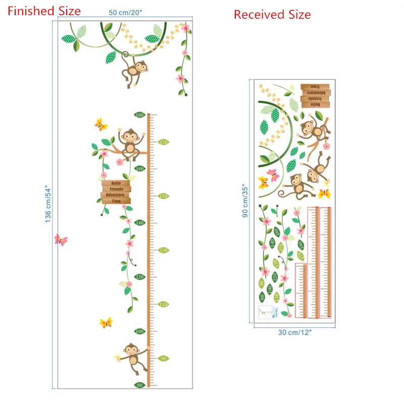 Садовые обезьяны, измеряющие рост, настенные наклейки для детской комнаты, забор-бабочка, цветок, диаграмма высоты, 3d декор детской комнаты, плакат