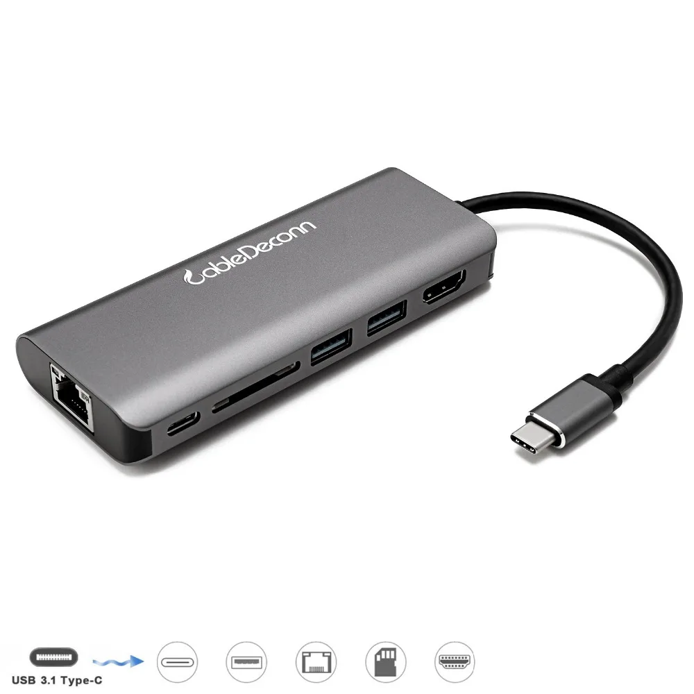 Тип usb C до HDMI SD USB 3,0 хаб RJ45 Тип C зарядки порт кабель с адаптером для ноутбука и MacBook Pro