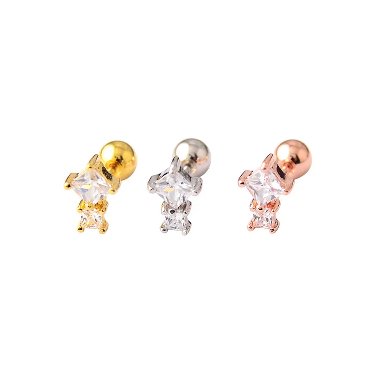 

Feelgood 1Pc 20gauge Crown Piercing Cz Ear Studs Helix Piercing Cartilage Earring Rook Tragus Conch Piercing