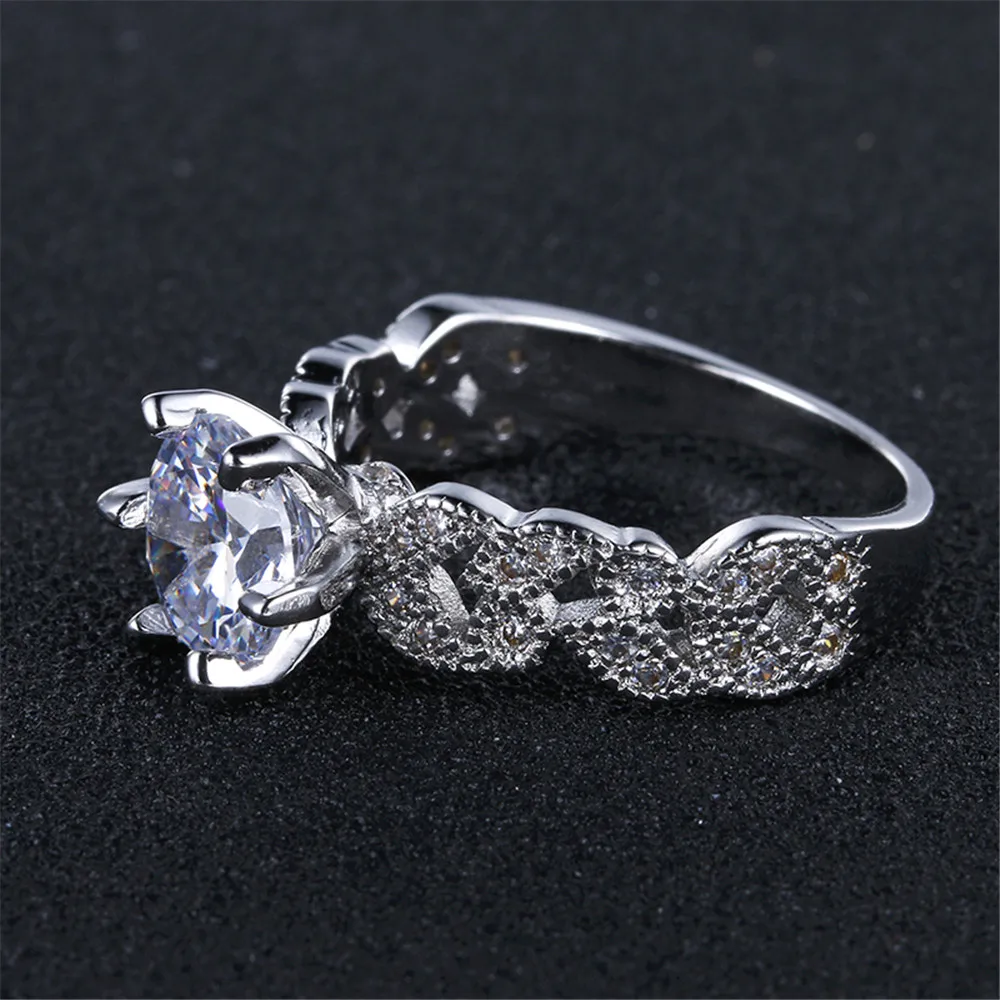 1.5 carat AAA zircon jewelry wedding engagement rings for women vintage 925 sterling silver anel crystal bague leaves DD097