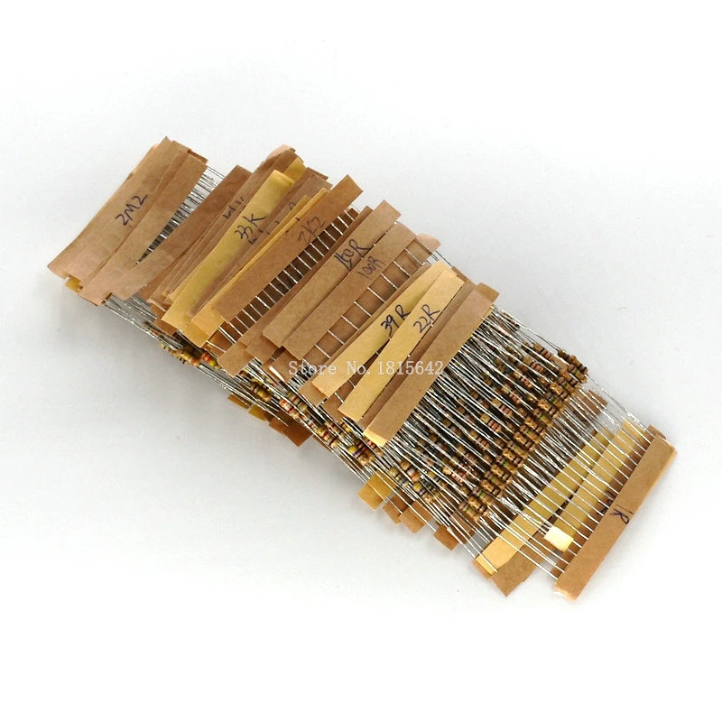 500pcs/lot 1/4w 0.25w 5 Carbon Film Resistor Kit 50 Values Assortment Pack Mix Selection 1 Ohm