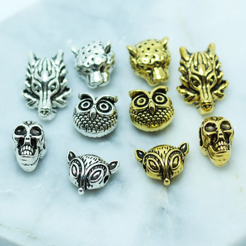 Metal Charm Beads Tibetan leopard/Lion/wolf/owl Heads Bead For Jewelry ...
