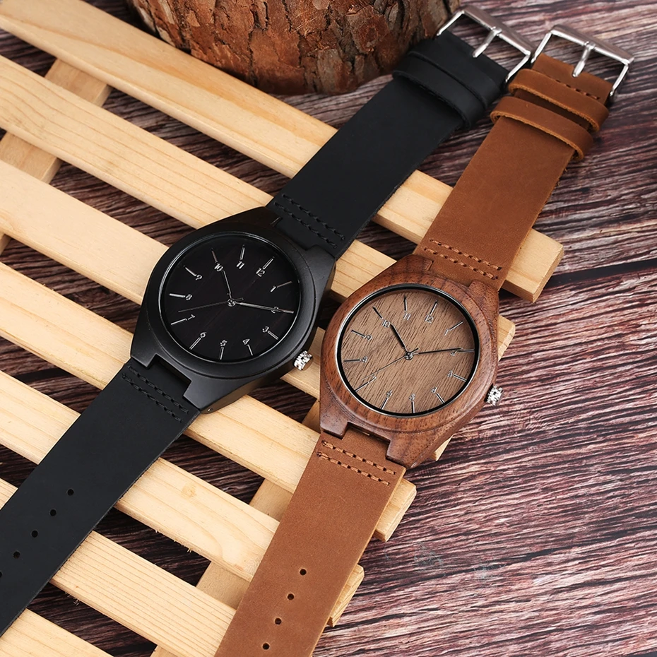 Men's Ebony Wood Black Watch Analog Quartz Watches Man Handmade Bamboo hombre Wristwatch with Genuine Leather Band Gifts for Men 2018 (13)