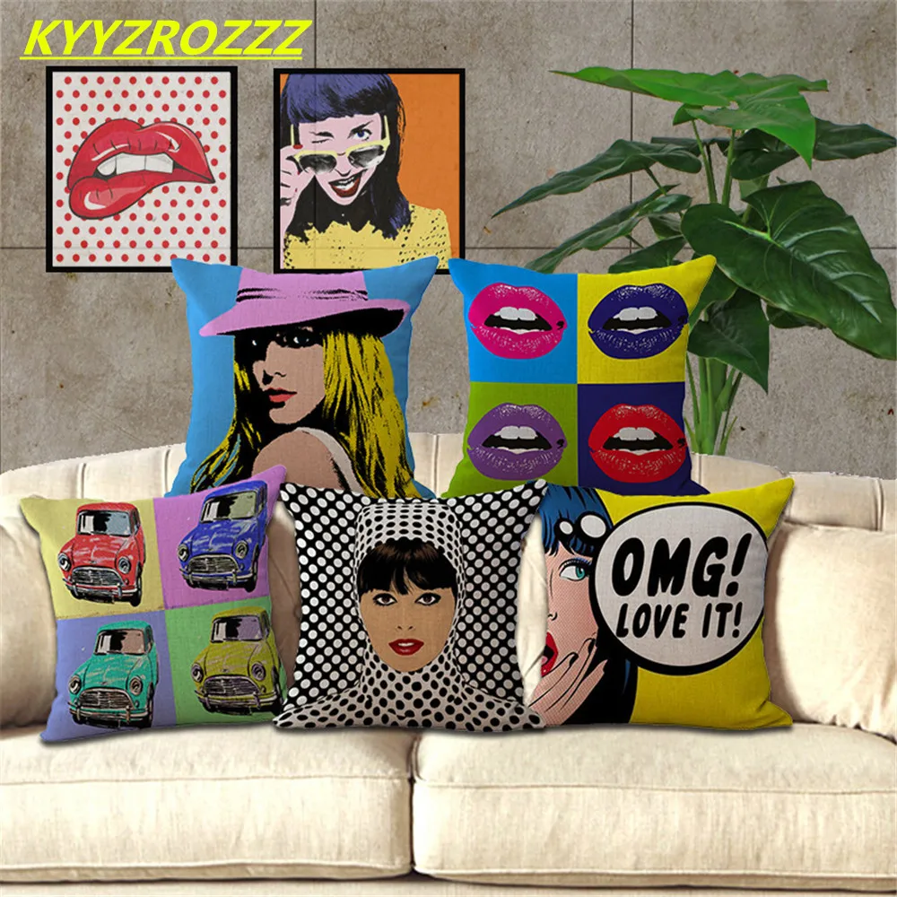 

Pop Art Pillows Cover Fashion Cushion Cover Linen Case Home Decoration Car Sofa Decorative Pillowcase coussin Kissen 45x45cm