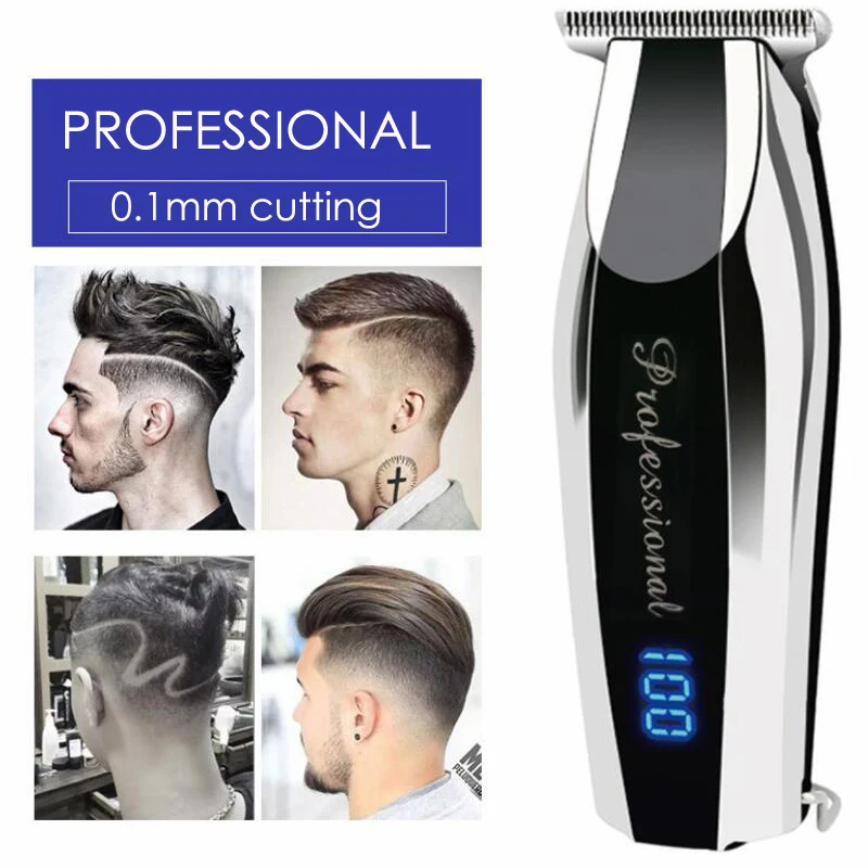 

Cordless Professional Hair Clipper Rechargeable Electric Hair Trimmer LCD Display Home Barber Bald Tool Head Shaver Machine