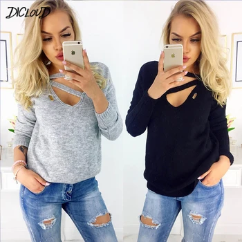 

2019 Fashion V-Neck Sweater Women Long Sleeve Stretch Slim Knitted Shirt Ladies Plus Size Casual Pullovers Woman'S Clothing XXL