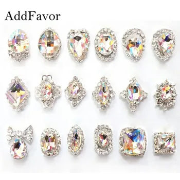 

Addfavor 18pcs Nail Rhinestone Shiny AB Crystal Alloy Flat Back Glitters 3D Glass Stone Jewelry DIY Nail Art Decorations
