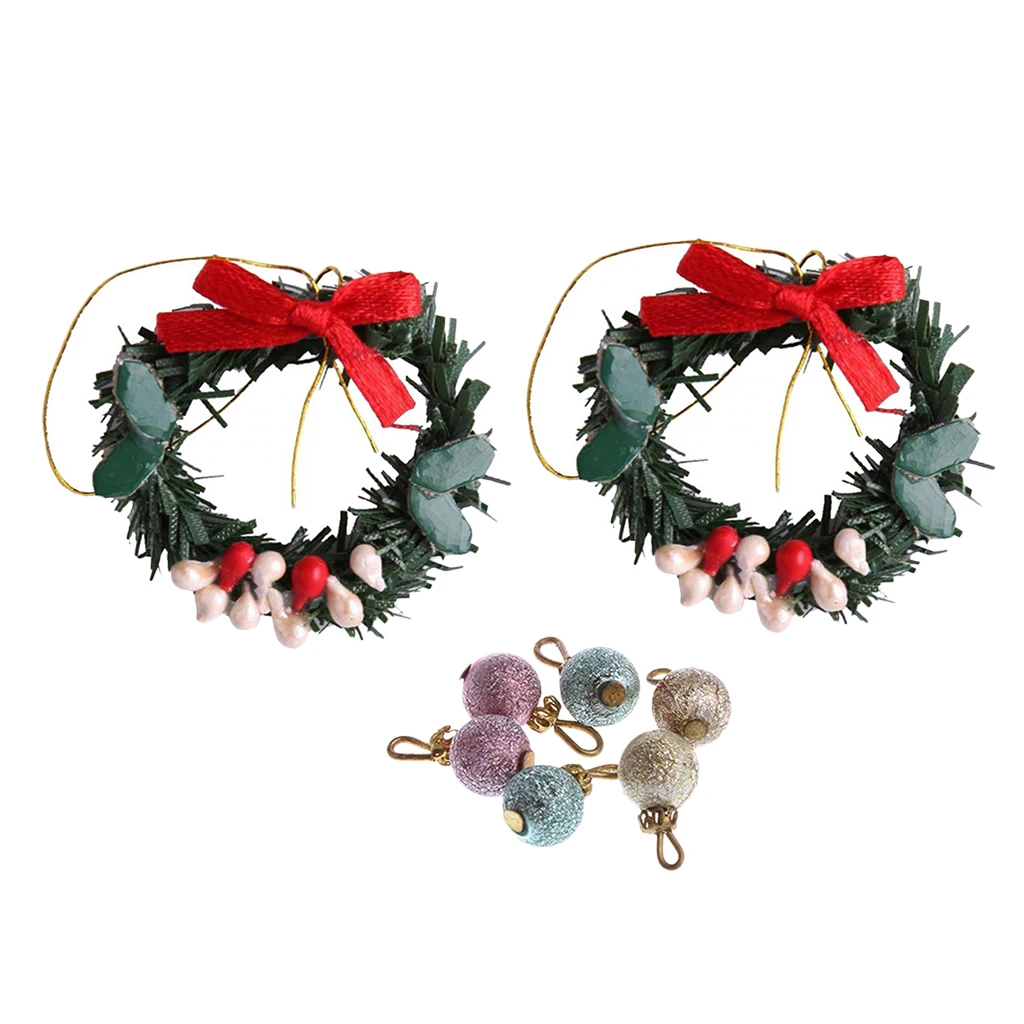 1/12 Dollhouse Christmas Tree Pendants Delicate Wreath & Balls Set Decor Accessory