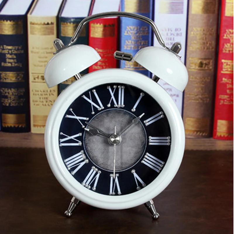 Roman numerals alarm clock rivets Desktop Clocks Despertador Watch Saat