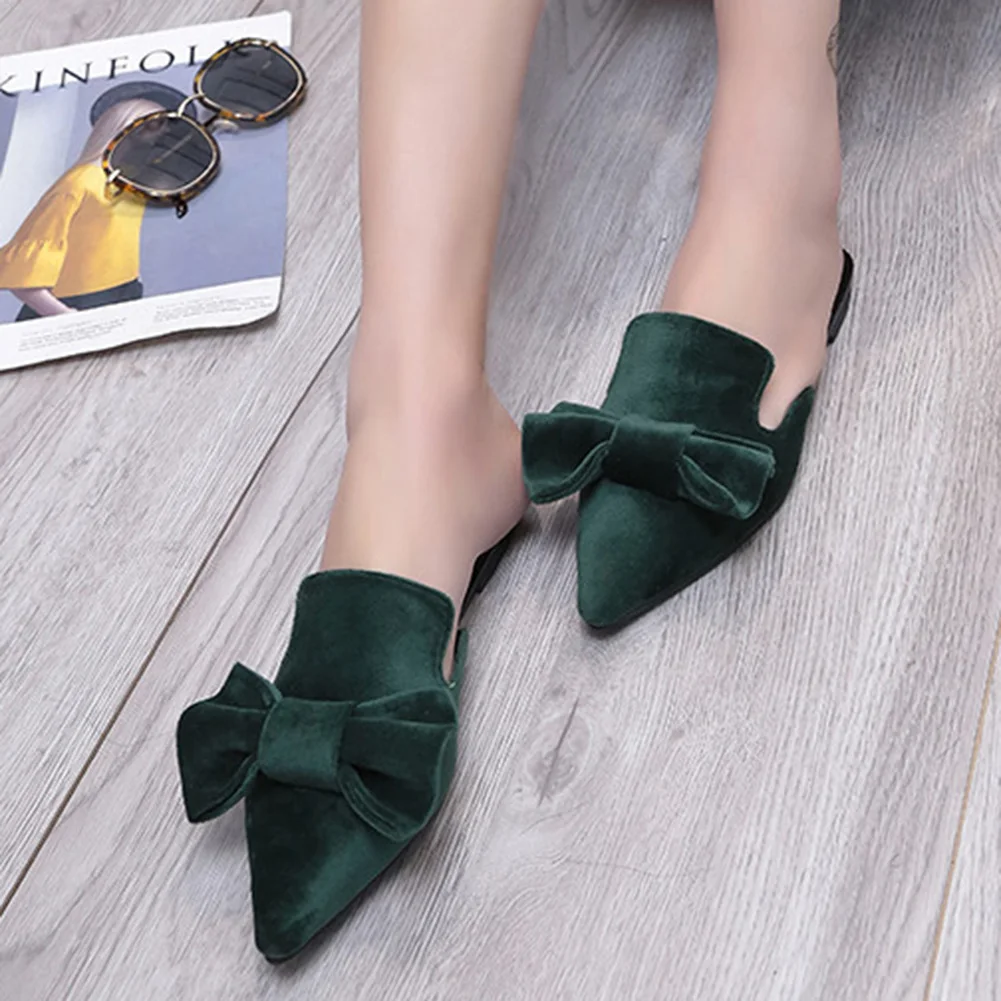 

Spring Summer New Women Slippers Velour Bow Women Shoes Pointed Toe Butterfly Knot Flats Slip On Sandals Ladies Shoes