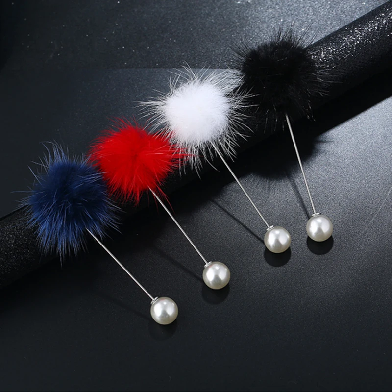 

2019 NEW Charm Simulated Pearl Brooch Pins For Women Korean Fur pompom Ball Piercing Lapel Brooches Collar Jewelry Gift 0219