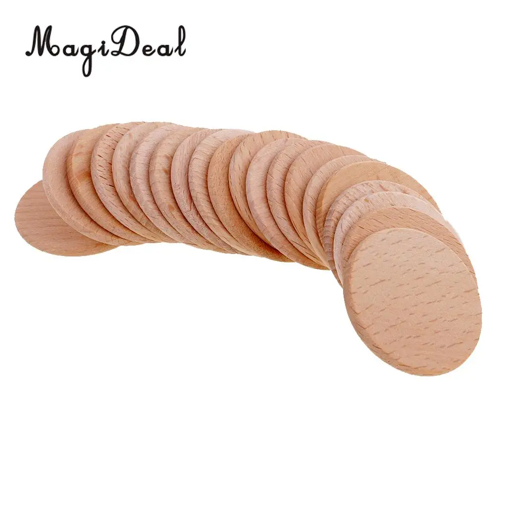 MagiDeal High Quality 20Pcs Natural Round Unfinished Wood Embellishments DIY Crafts for Art Jewelry Birthday Boards Decor 36mm