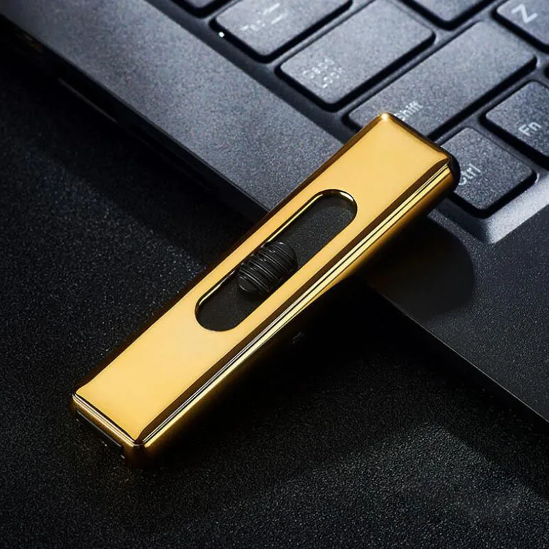 Вольфрама турбо USB Зажигалка для сигарет курить электронные перезаряжаемые WilndProof Push зажигать сигарету аксессуары - Цвет: Золотой
