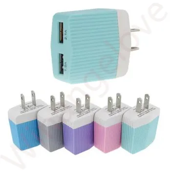 

New stripe Dual usb ports 2.1A US Ac home wall charger portable travel adapter for iphone 6 7 8 X for samsung s6 s7 edge