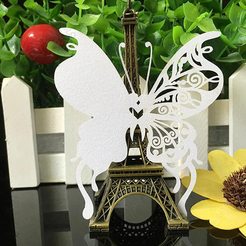 10Color 100pcs Laser Cut Butterfly Paper Place Card  Escort Card  Cup Card Wine Glass Card For Wedding Christmas Decor Favors