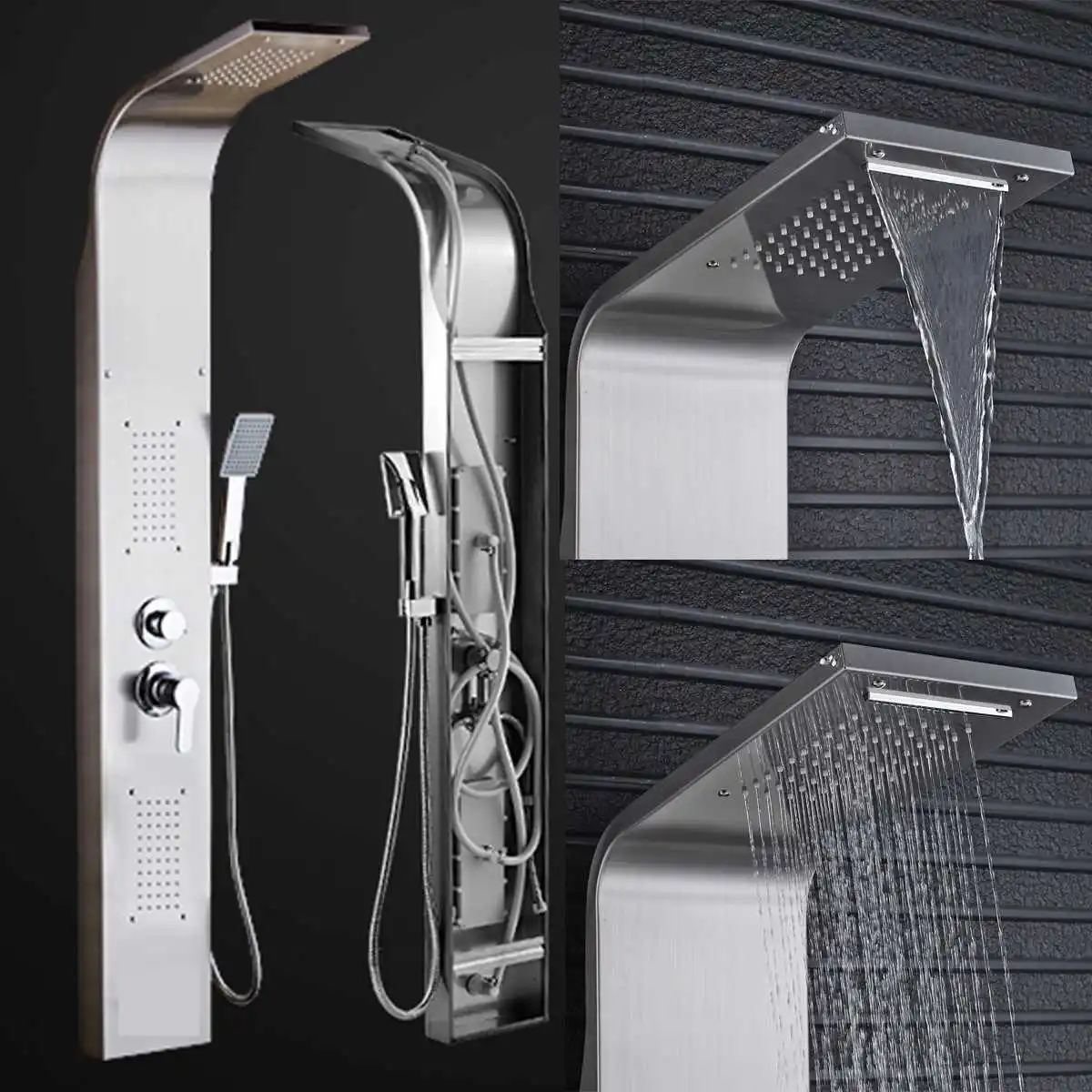 Brushed Nickel Shower Panel Tower Rain Waterfall Massage Body System Jet Tub Tap With Hand Shower Tub Spout Tower Shower Column