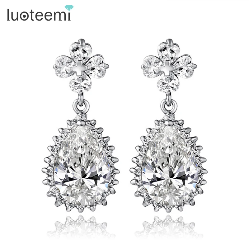 

LUOTEEMI Quality Noble Lady Luxury Water Drop Dangle Earrings Popular Teardrop Bridal Jewelry Tops Fashion Bridesmaid Gift