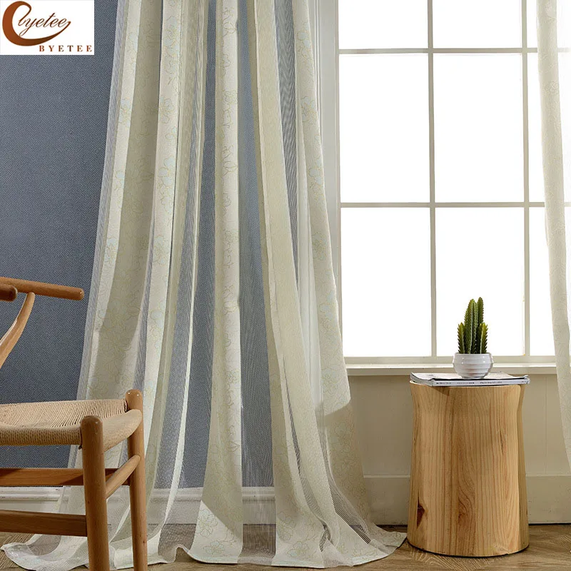 Us 15 0 40 Off Byetee Modern Chinese Voile For Living Room Bedroom Balcony Doors Window Finished Striped Curtain Jacquard Fabric Tulle In Curtains