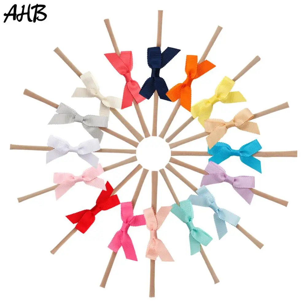 

AHB 16pcs/lot 3'' Nylon Headband for Baby Girls Handmade Soft Elastic Head Band with Small Bowknot Cute Kids Hair Accessories