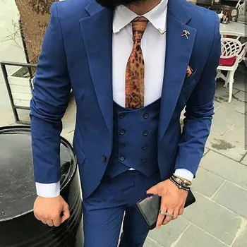 

2018 New Men Suits Navy Blue Men Prom Party Suits Slim Fit Groom Tuxedos Formal Wedding Suits (jacket+pant+vest)