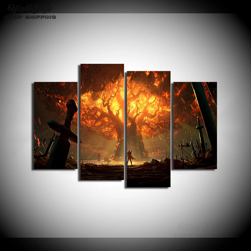  Wall Art Printed Hanging Painting 4 Piecess Dota 2 Video Game Modular Canvas Poster Picture Home De